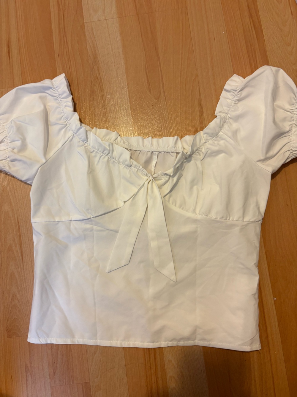 Ina White Puff-Sleeve Tie-Front Peasant Top